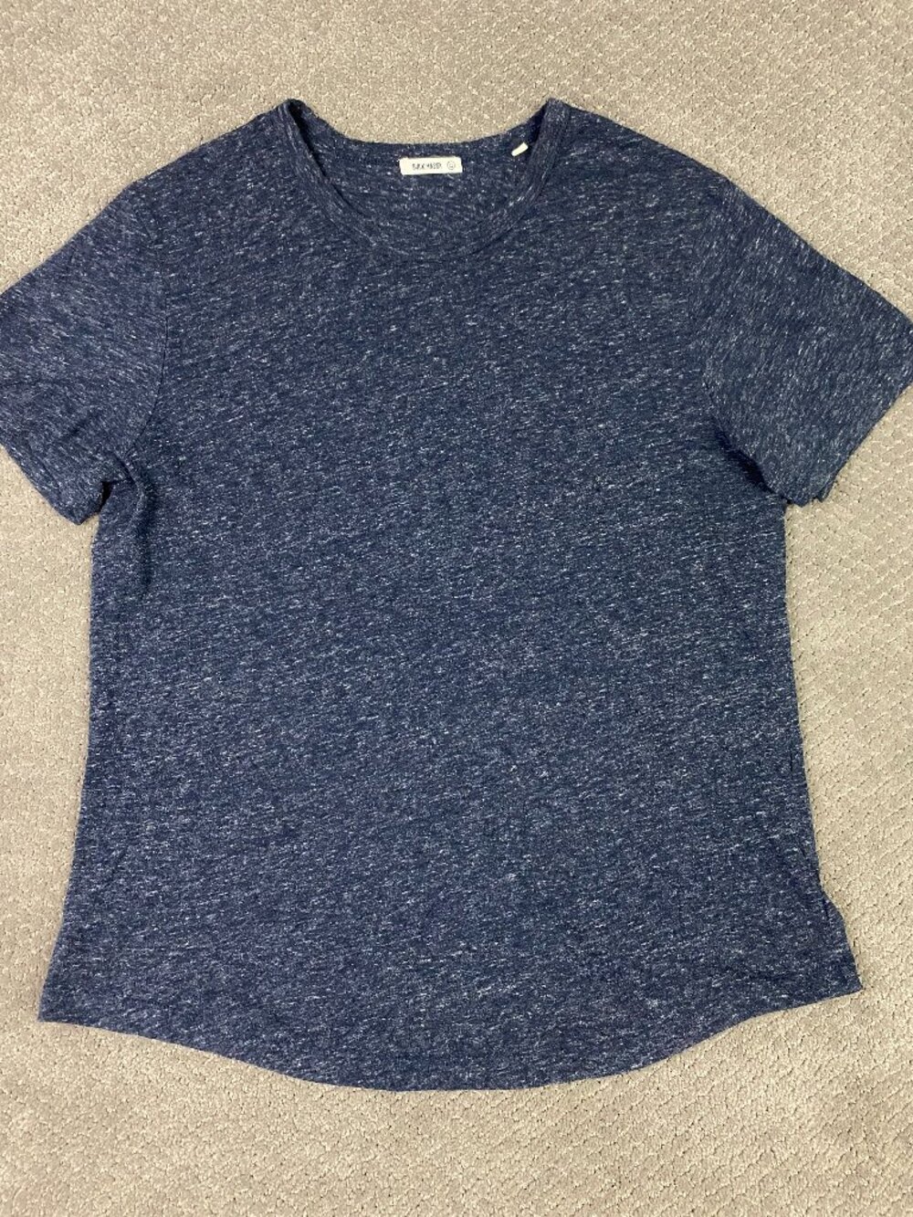 Buck Mason Shirt Mens XL Blue Heather Slub Curved Hem T Tee Stretch Short Sleeve